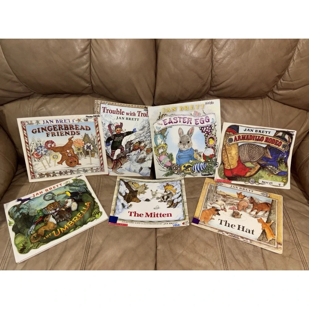 Jan Brett Umbrella Hat Easter Mitten Trolls Pre-k Picture Books Lot of 7